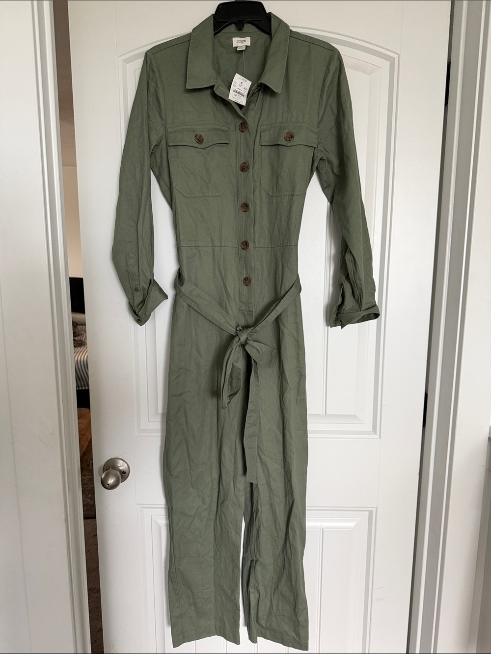 J. Crew Factory Olive Green Button-Front Utility Jumpsuit